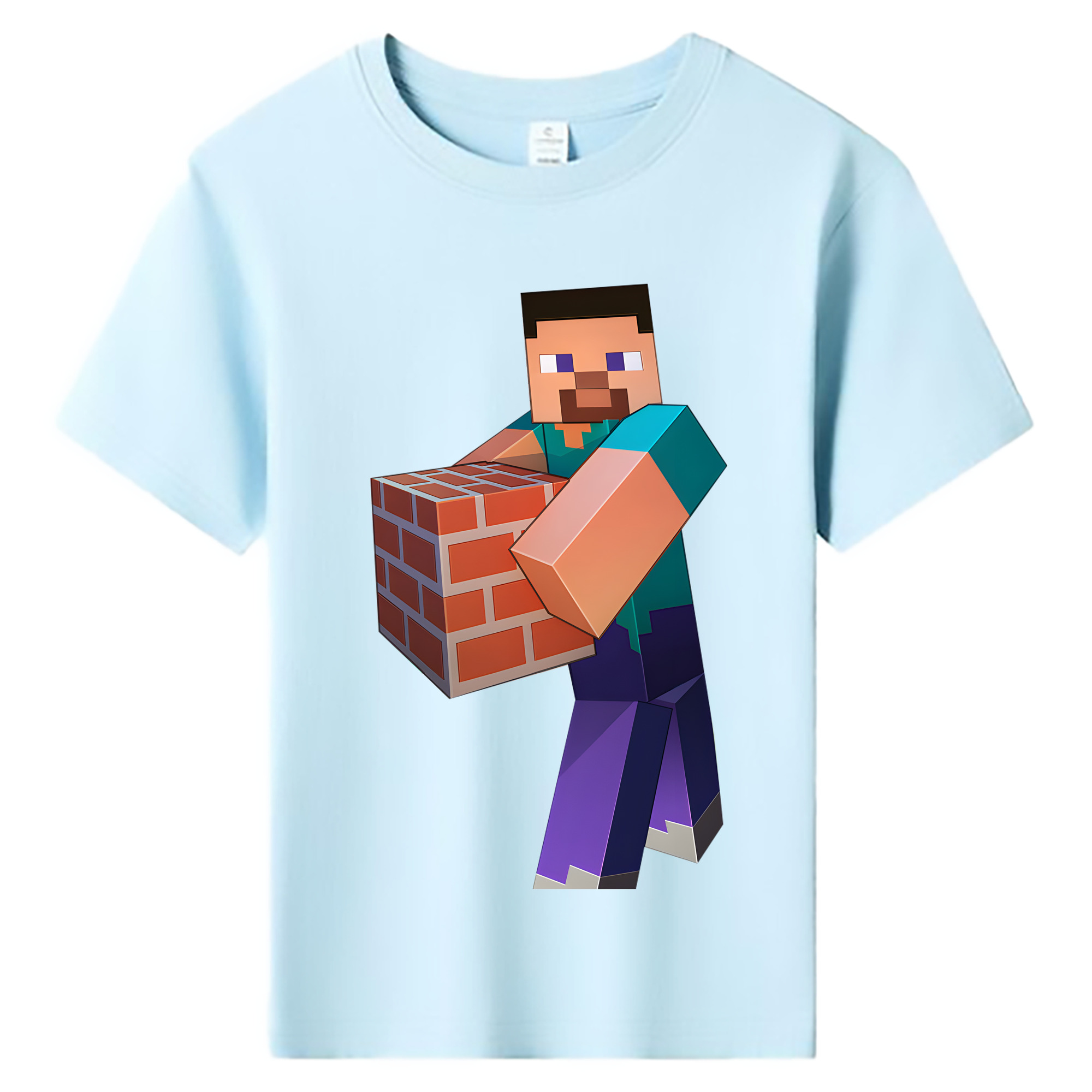 （画像用） マインクラフト ブロックの世界 Minecraft MC Block world 綿100％キッズTシャツ（フロントプリント）